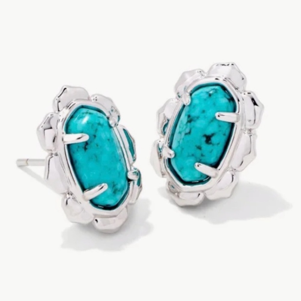 Kendra Scott Piper Silver Stud Post Earrings Variegated Turquoise Magnesite NWT